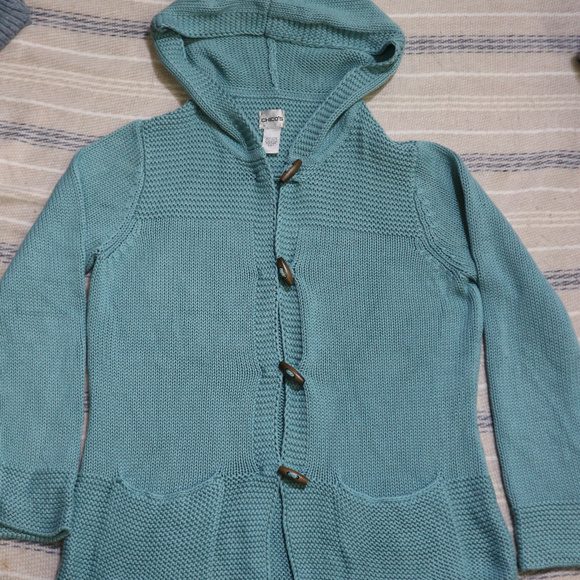 Vtg CHICOS Toggle Button Knit Hooded Sweater - Picture 2 of 8